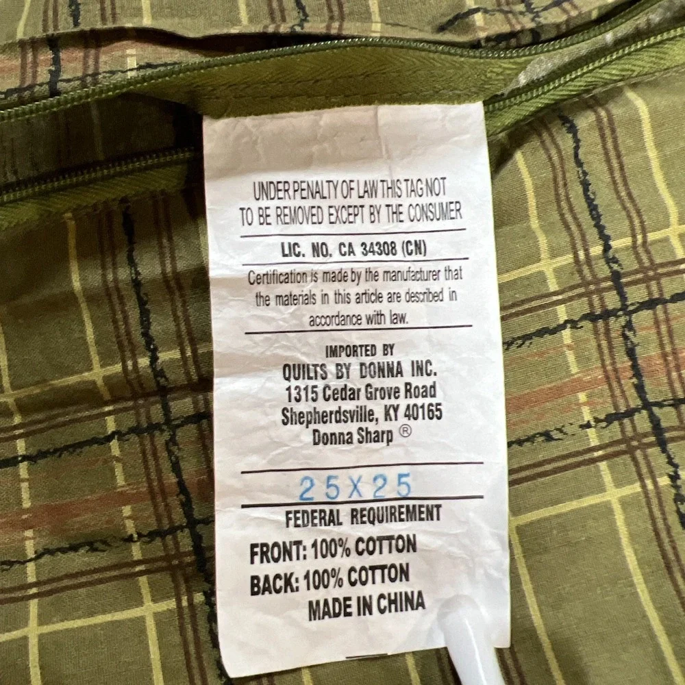 Set Of 2 Donna Sharp Pillowcase Standard Euro Green Plaid Pine Cone Embroidery